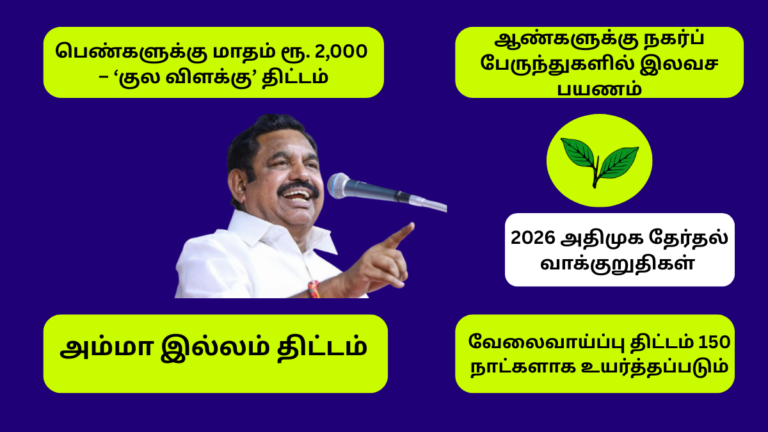 AIADMK 2026 Promises – ₹2,000 Scheme + Free Bus + Amma Illam Housing
