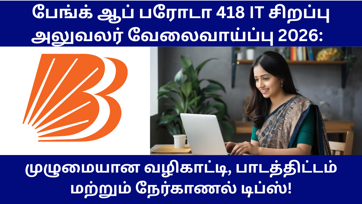 "Bank of Baroda Specialist Officer IT Recruitment 2026 official notification for 418 vacancies, featuring job roles like Software Developer, Cyber Security, and Data Scientist with salary details."