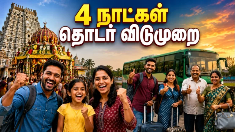 4 நாட்கள் தொடர் விடுமுறையை கொண்டாடும் குடும்பங்கள், காரைக்கால் அம்மையார் திருவிழா மற்றும் சிறப்பு பேருந்துகளின் காட்சி