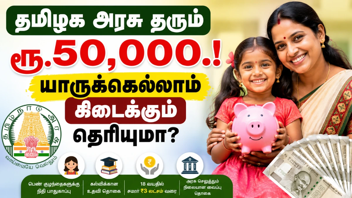 TN Govt Girl Child Scheme 2026: தமிழக அரசு தரும் ரூ.50,000.! யாருக்கெல்லாம் கிடைக்கும் தெரியுமா? – முழு விவரங்கள் இங்கே 1 முதலமைச்சர் பெண் குழந்தை பாதுகாப்புத் திட்டத்தின் கீழ் தகுதியான குடும்பங்களுக்கு தமிழக அரசு பெண் குழந்தையின் பெயரில் ரூ.50,000 நிலையான வைப்புத் தொகை வழங்கும் திட்டம்.