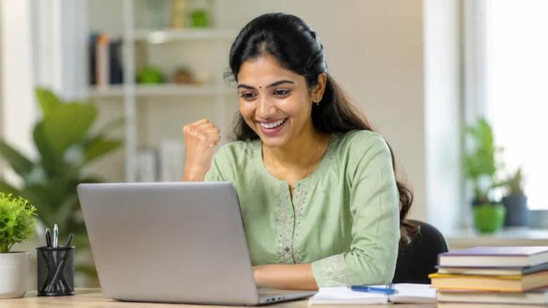 CCRUM Recruitment 2026 featured image showing a South Indian woman reacting happily to Central Government job opportunities under the AYUSH Ministry.