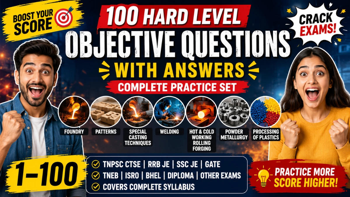 100 Hard Manufacturing MCQs with Answers for TNPSC CTSE || Manufacturing Process MCQs with Answers 1 Manufacturing Process MCQs with Answers